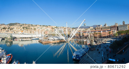 Genoa (Genova) panoramic aerial view of "Porto Antico" Old Harbour Genoa (Genova) panoramic aerial view of "Porto Antico" Old Harbour 80671292