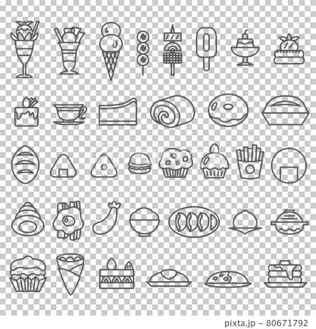 Food Illustration Icon Set Parfait Ice Cream Cake Crepe Donut Dumplings Pudding etc. Food Illustration Icon Set Parfait Ice Cream Cake Crepe Donut Dumplings Pudding etc. 80671792