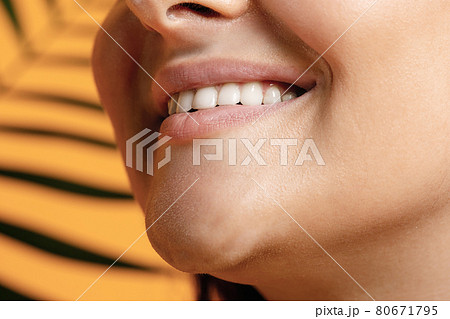 Face close-up. Cropped beautiful female face with perfect skin. Concept of beauty, body, skin care 80671795