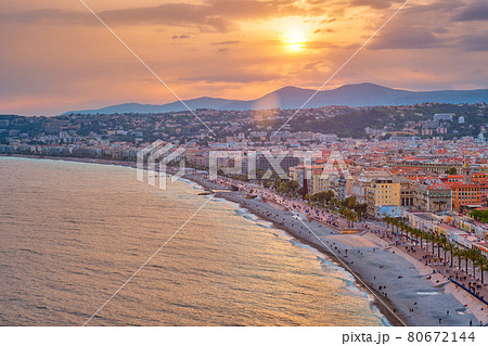 Picturesque view of Nice, France on sunset 80672144