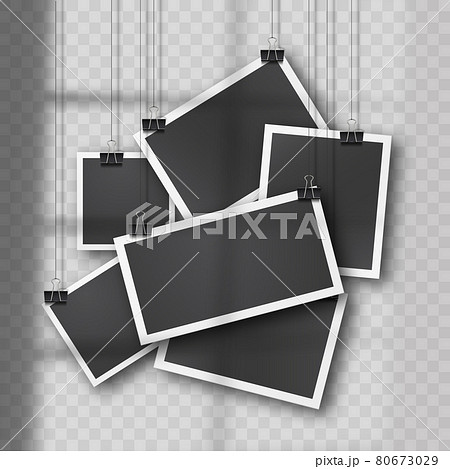 Hanging photo set in vintage style on soft transparent background. 80673029
