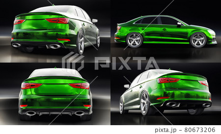 3d illustration. Super fast sports car on a white background. Body shape sedan. Tuning is a version of an ordinary family car. 3d rendering. 3d illustration. Super fast sports car on a white background. Body shape sedan. Tuning is a version of an ordinary family car. 3d rendering. 80673206