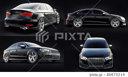 3d illustration. Super fast sports car on a black background. Body shape sedan. Tuning is a version of an ordinary family car. 3d rendering. 80673214