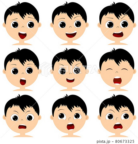 Face of a boy with black hair. 80673325