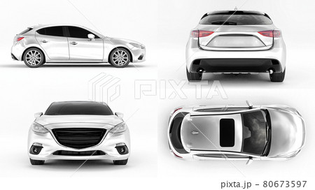 3d illustration. White City car for your creative design. 3D rendering. 3d illustration. White City car for your creative design. 3D rendering. 80673597
