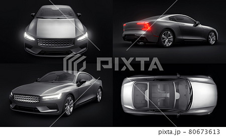 3d illustration. Concept car sports premium coupe. Plug-in hybrid. Technologies of eco-friendly transport. Black car on Black background. 3d rendering. 3d illustration. Concept car sports premium coupe. Plug-in hybrid. Technologies of eco-friendly transport. Black car on Black background. 3d rendering. 80673613