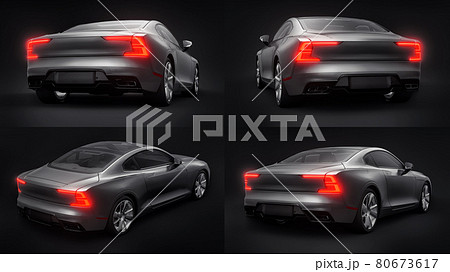 3d illustration. Concept car sports premium coupe. Plug-in hybrid. Technologies of eco-friendly transport. Black car on Black background. 3d rendering. 3d illustration. Concept car sports premium coupe. Plug-in hybrid. Technologies of eco-friendly transport. Black car on Black background. 3d rendering. 80673617