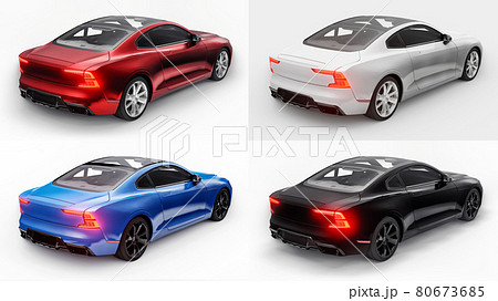 3d illustration. Set Concept car sports premium coupe. Plug-in hybrid. Technologies of eco-friendly transport. Car on white background. 3d rendering. 80673685