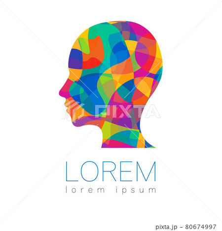 Modern vector Human silhouette head inside. logotype isolated on white background. Rainbow bright colors. Health symbol. Concept design for web, clinic, school, education. Creative 80674997