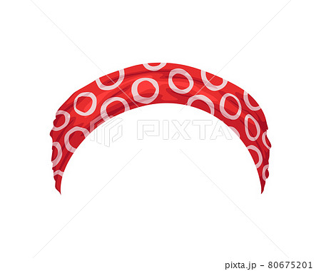 Retro headband for woman. Mockup of decorative hair dress with decoration. Red bandana windy hair dressing. Tied handkerchief for hairstyle. Vintage scarves 80675201