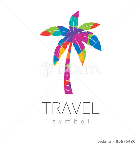Palm tree vector silhouette isolated on white background. Palma symbol, rainbow modern style of color. Logotype for travel, tourism and trip agency. Identity, brand, logo, concept for web. Summer icon Palm tree vector silhouette isolated on white background. Palma symbol, rainbow modern style of color. Logotype for travel, tourism and trip agency. Identity, brand, logo, concept for web. Summer icon 80675430