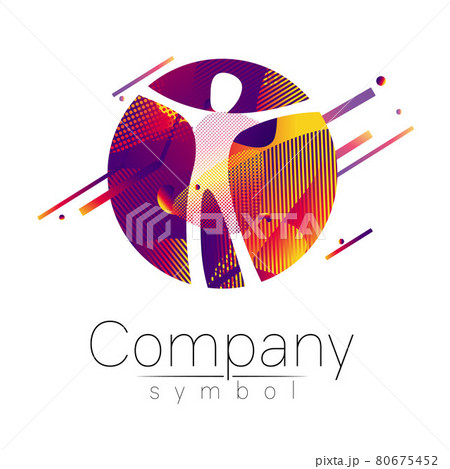 Modern head logo of Company Brand . Human in the circle . Fluid style. Logotype in vector. Design concept. Gradient liquid isolated on white background. Abstract geometric shapes. Red violet 80675452