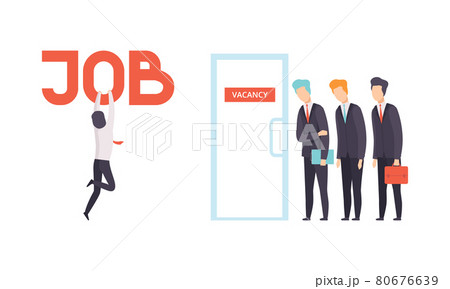 People Character Searching for Job Standing in Line for Interview Vector Set 80676639