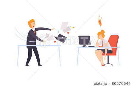 Burn out Stressed Man and Woman Feeling Fatigue and Exhaustion Sitting at Table and Throwing Paper Vector Set Burn out Stressed Man and Woman Feeling Fatigue and Exhaustion Sitting at Table and Throwing Paper Vector Set 80676644