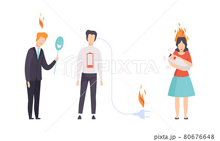 Burn out Stressed Man and Woman Feeling Fatigue and Exhaustion with Plug Off and Carrying Crying Baby Vector Set Burn out Stressed Man and Woman Feeling Fatigue and Exhaustion with Plug Off and Carrying Crying Baby Vector Set 80676648