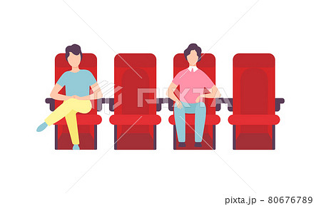 Man Sitting in Cinema or Movie Theater Viewing Film for Entertainment Vector Illustration Man Sitting in Cinema or Movie Theater Viewing Film for Entertainment Vector Illustration 80676789
