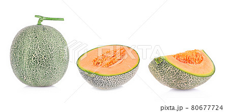 Cantaloupe melon isolated on white background Cantaloupe melon isolated on white background 80677724