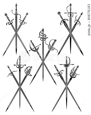 Set of simple monochrome images of threeのイラスト素材