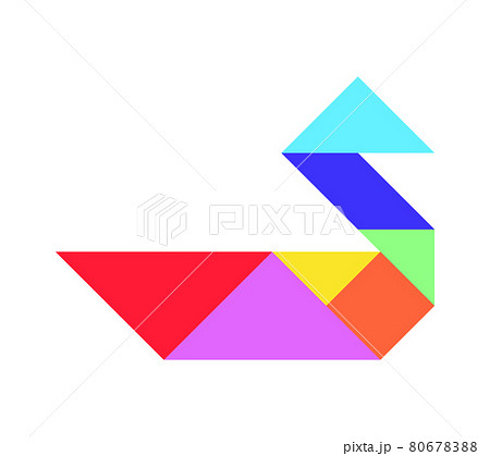 Color tangram puzzle in bird (duck, goose, swan) shape on white background Color tangram puzzle in bird (duck, goose, swan) shape on white background 80678388