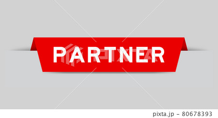 Red color inserted label with word partner on gray background 80678393
