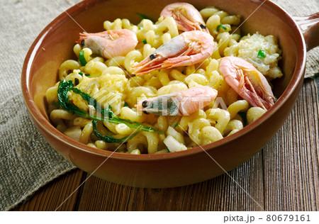 Fideua seafood dish. 80679161