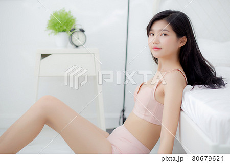 Beautiful Portrait Young Asian Woman in Underwear Figure Fit Relax