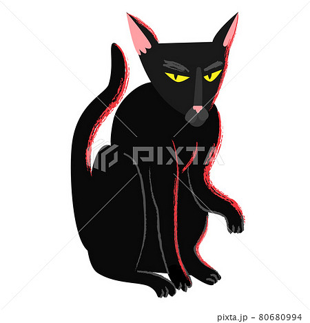Black cat. Halloween witch black hellcat icon in cartoon flat style. 80680994