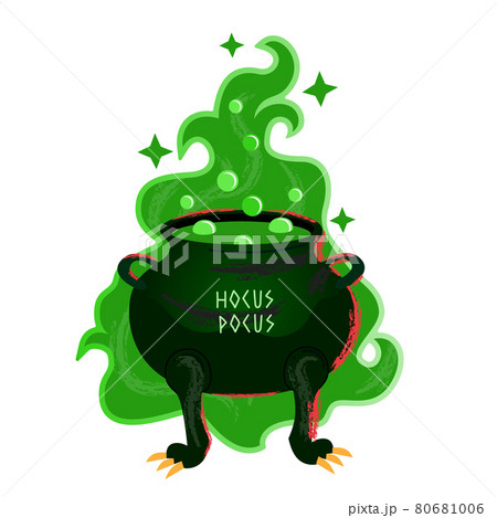 Cauldron with magic green potion. Halloween witch cauldron 80681006