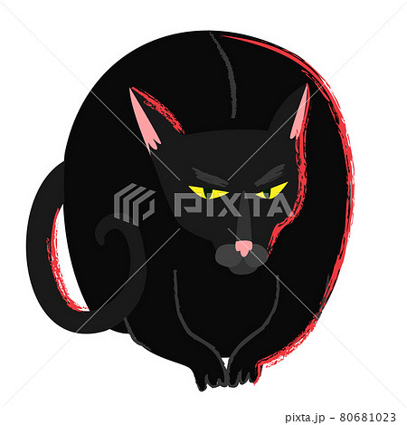 Black witch cat in cartoon flat style. Halloween creepy grumpy cat. Hellcat Black witch cat in cartoon flat style. Halloween creepy grumpy cat. Hellcat 80681023