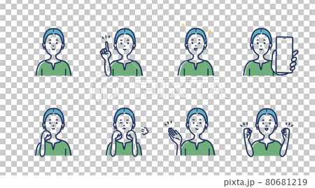 Illustration material set of facial expressions and gestures of young women Illustration material set of facial expressions and gestures of young women 80681219