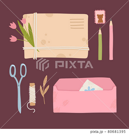 Handmade envelope concept background flat, cartoon vector. Mail letter Handmade envelope concept background flat, cartoon vector. Mail letter 80681395