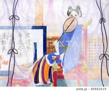 カーテン越しに寛ぐ飛鳥時代の女性 80682619