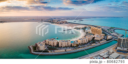Panoramic view at Marjan Island in Ras al Khaimah emirate in the UAE aerial view 80682793