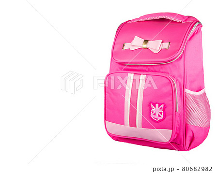 Pink school backpack on a white background. Copy Space Pink school backpack on a white background. Copy Space 80682982