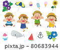 麦わら帽子でジャンプする子供たち2  水彩 80683944