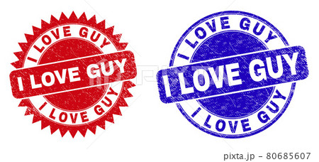 I LOVE GUY Rounded and Rosette Seals with Grunged Style 80685607