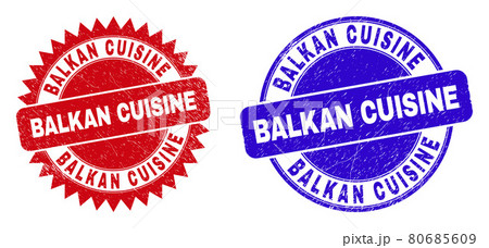 BALKAN CUISINE Rounded and Rosette Stamp Seals with Grunged Surface 80685609