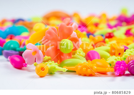 Macro view of Beads for children's creativity, to make bracelets, necklaces 80685829