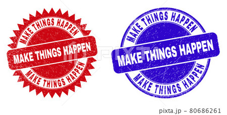 MAKE THINGS HAPPEN Rounded and Rosette Stamp Seals with Grunge Texture 80686261