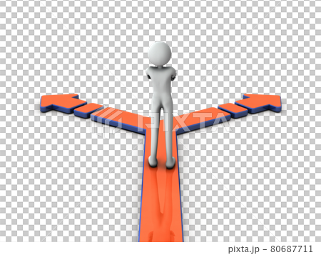 岐路で自問自答する人物。白バック。3Dレンダリング。 80687711