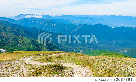 初夏の巻機山登山（井戸尾根コース）：登山道からの眺め 80687891