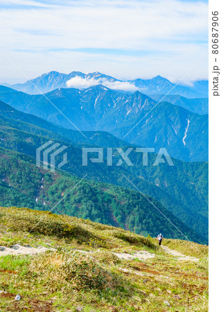 初夏の巻機山登山（井戸尾根コース）：登山道からの眺め 80687906