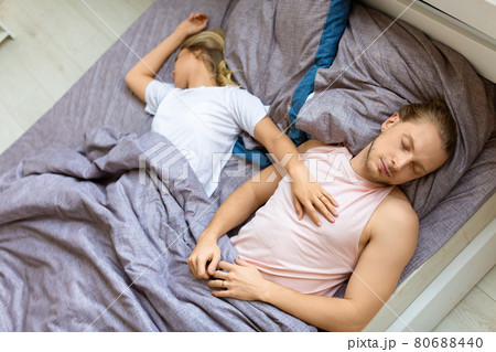Couple is sleeping in bed. Recovery and healthy sleep concept. 80688440
