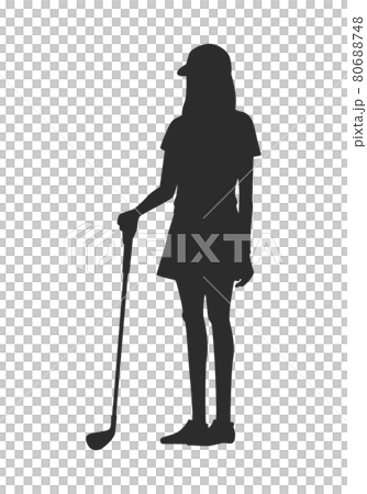 ゴルフのイラスト 女性がゴルフクラブを持って立っているシルエット のイラスト素材