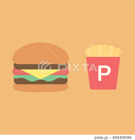 シンプルでかわいいハンバーガーとフライドポテトのイラストのイラスト素材