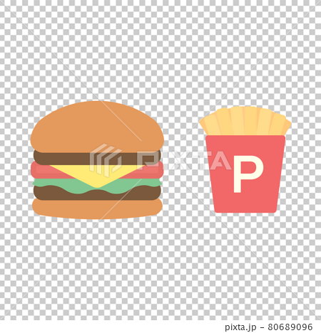 シンプルでかわいいハンバーガーとフライドポテトのイラストのイラスト素材