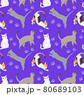 Seamless pattern with cat breeds. Purple bg 80689103