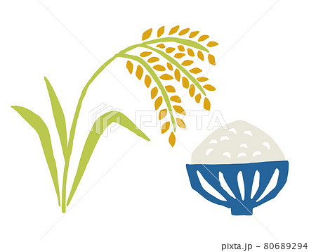 稲とご飯　レトロなベクターイラスト 80689294