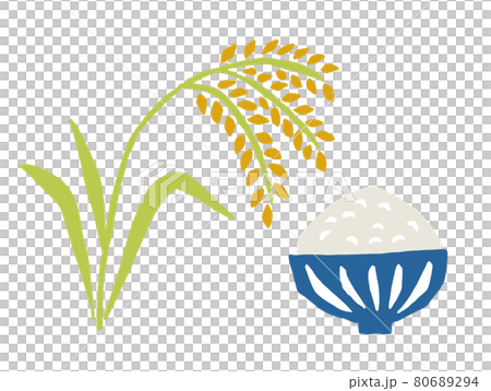 稲とご飯　レトロなベクターイラスト 80689294
