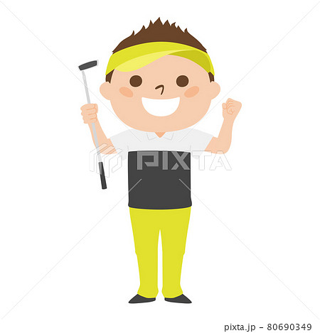 ゴルフのイラスト 男性がパターを持って喜んでいる のイラスト素材